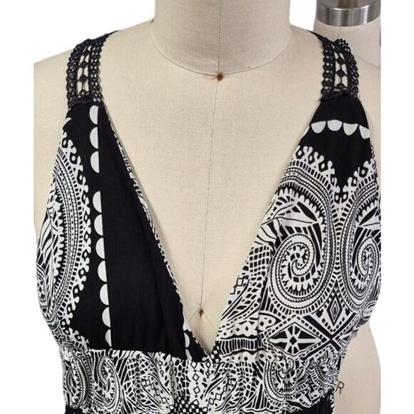 NWT Second Skin Lace Razor Back Polyester Maxi Dress Black/White Sz L - Picture 3 of 7